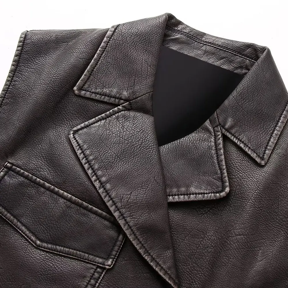 Jnleaog colete curto de couro sintético, moda fena, outono, novo estilo, versátil, gola de terno, zíper, cor pura, fibra ...