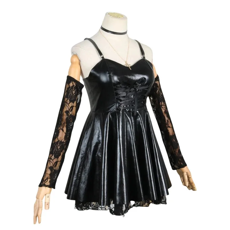 MisaMisa Death Note Косплей Костюм Ожерелье Кружевные Рукава Подвязки Чулки Миса Амане Парик Женский Кожаный Наряд Для Ролевых Игр