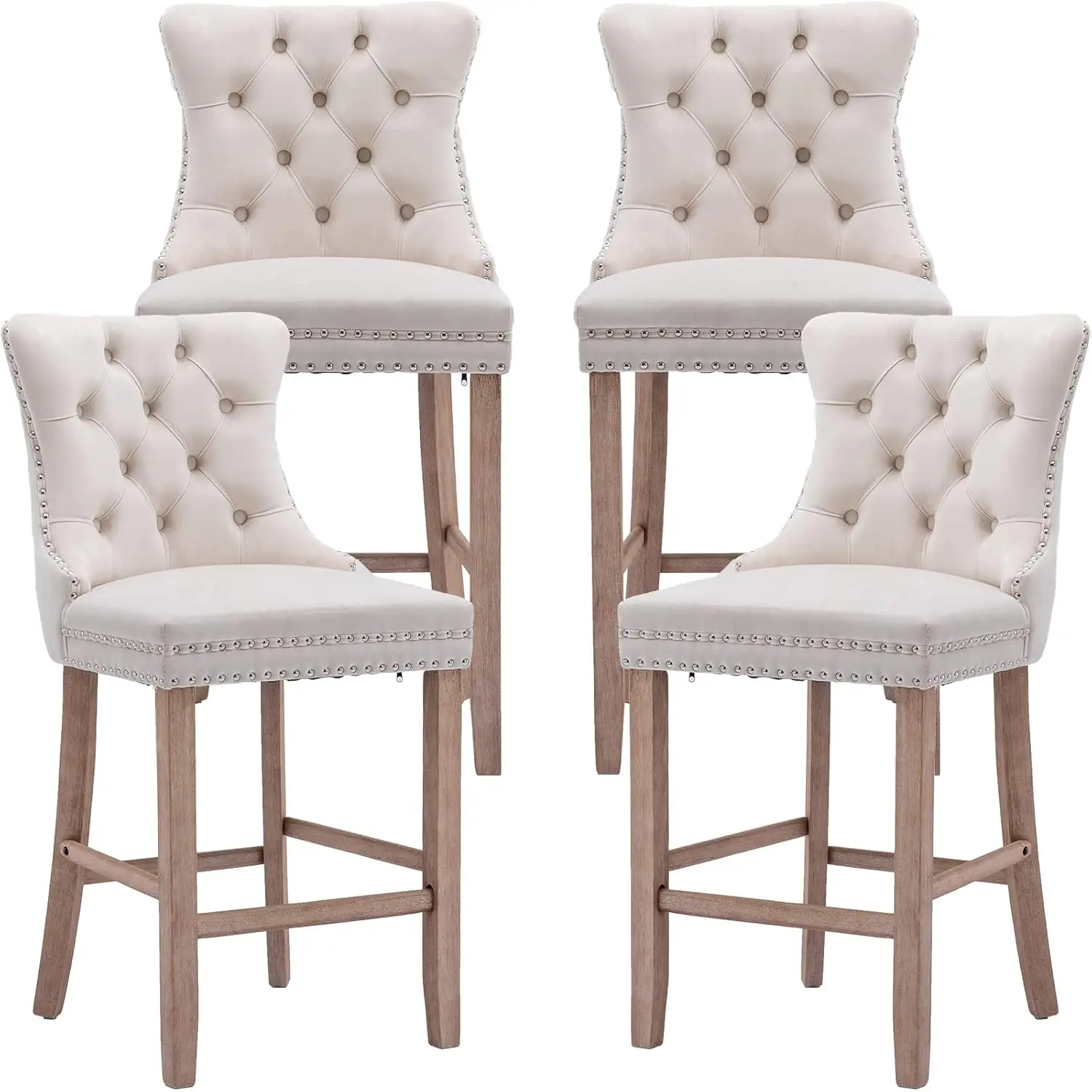 

Velvet Bar Stools Set 27" Seat Height Tufted Back Wood Frame Upholstered Kitchen Island Counter ", Customized"