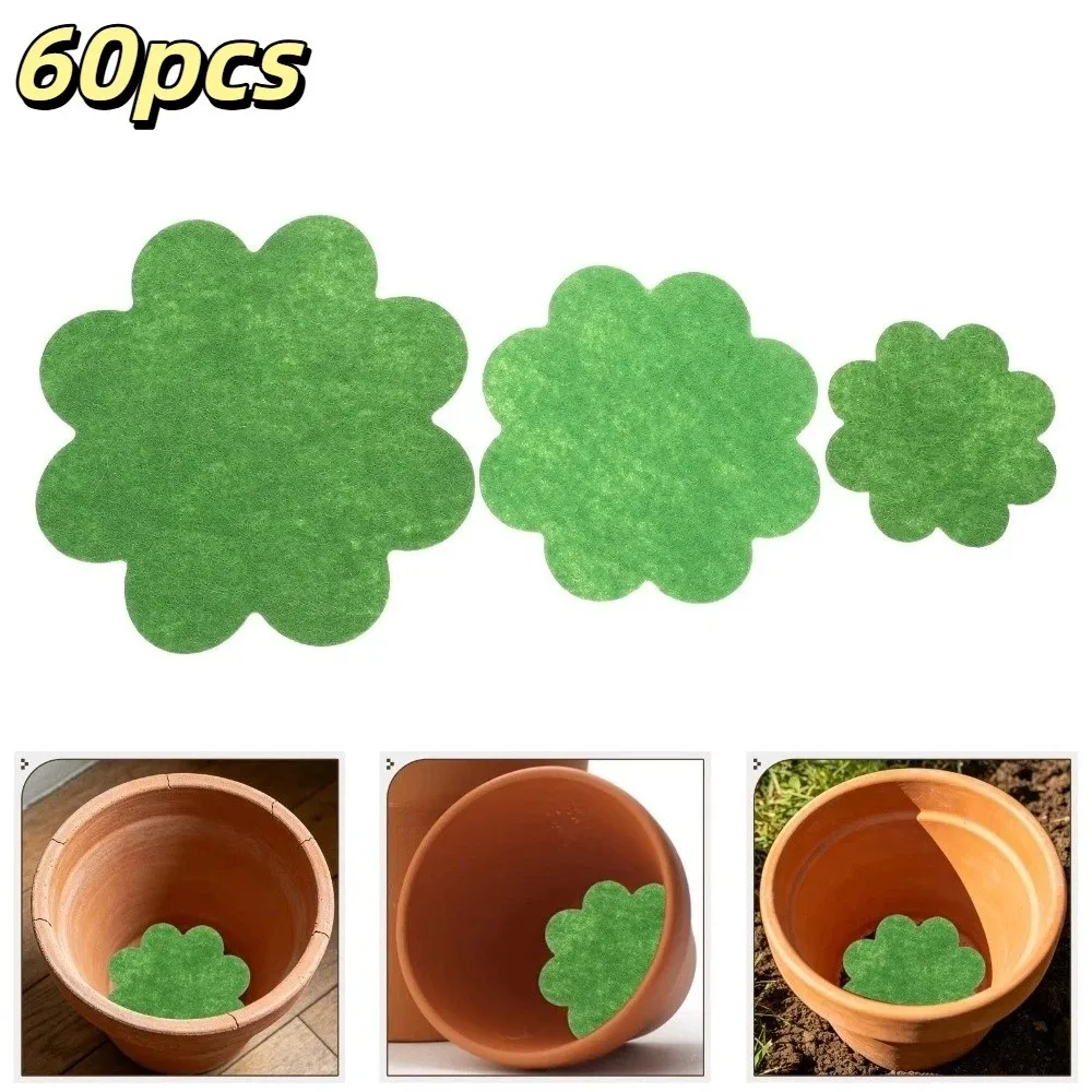 60pcs Polyester Plant Pot Drainage Pad Round Green Planter Hole Filter Mat Breathable Mesh Soil Leak Prevention Pad