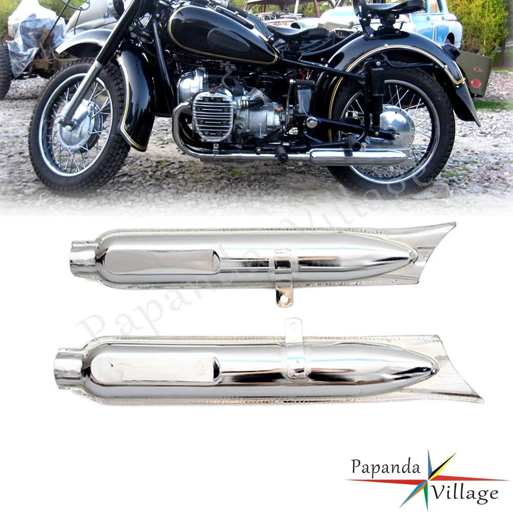 Papanda Motorcycle Chrome Retro 750cc Fishtail Exhaust Mufflers Pipes for BMW K750 M1 M72 R71 R12 Dnepr MT12 Black Silencer