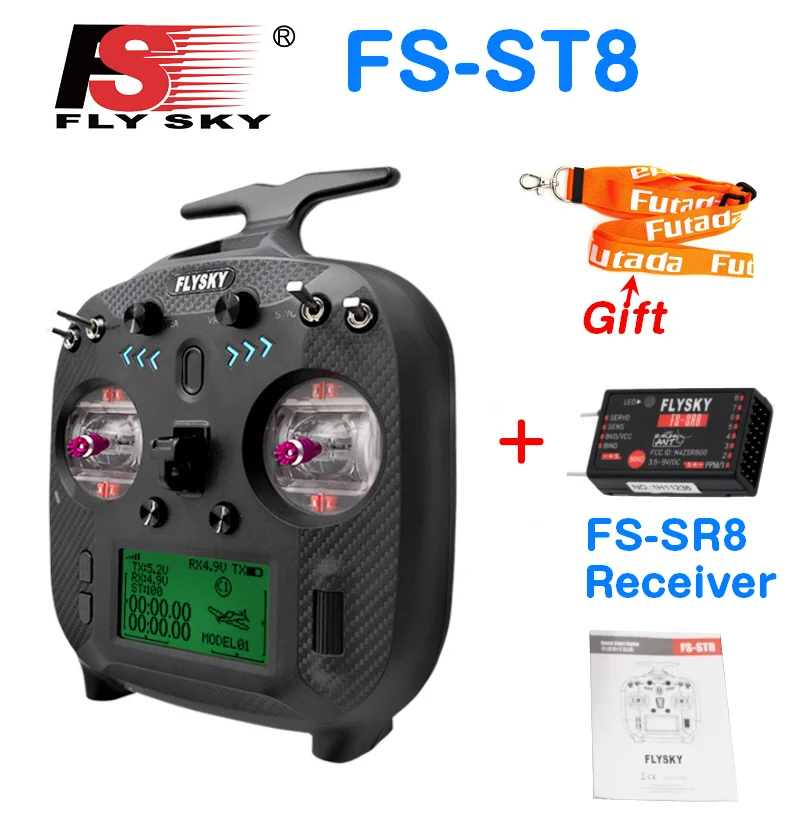 

FlySky FS-ST8 2.4GHz 10CH ANT RGB Assistant 3.0 Radio Transmitter with FS-SR8 Receiver for RC Drone Airplane Car Boat Robot