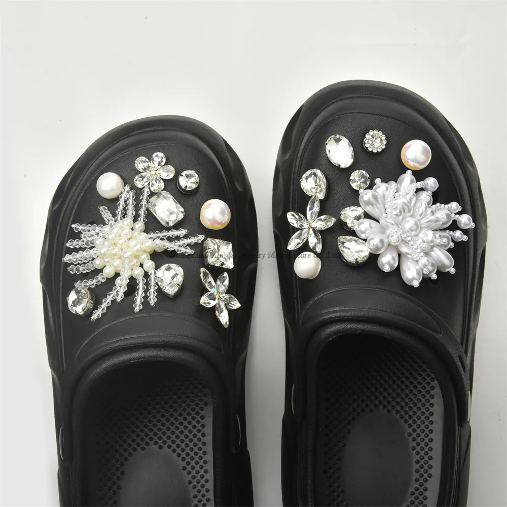 Fashion Pearl Rhinestone Buttons, Removable Crystal Charms Embellishment for Shoes,Diy Hole Shoes Flower Decorations image 2