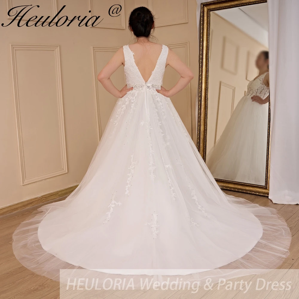 Elegant eine Linie Hochzeits kleid V-Ausschnitt Spitze Perlen Brautkleid Robe de Mariee Hochzeit Braut Kleid langen Zug