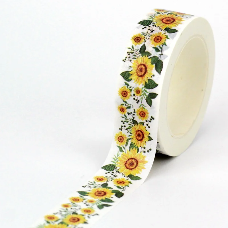 

NEW 1PC. 10M Decorative Sunflowers Leaves Japanese Paper Washi Tape for Journaling Adhesive Masking Tape Cute Stationery