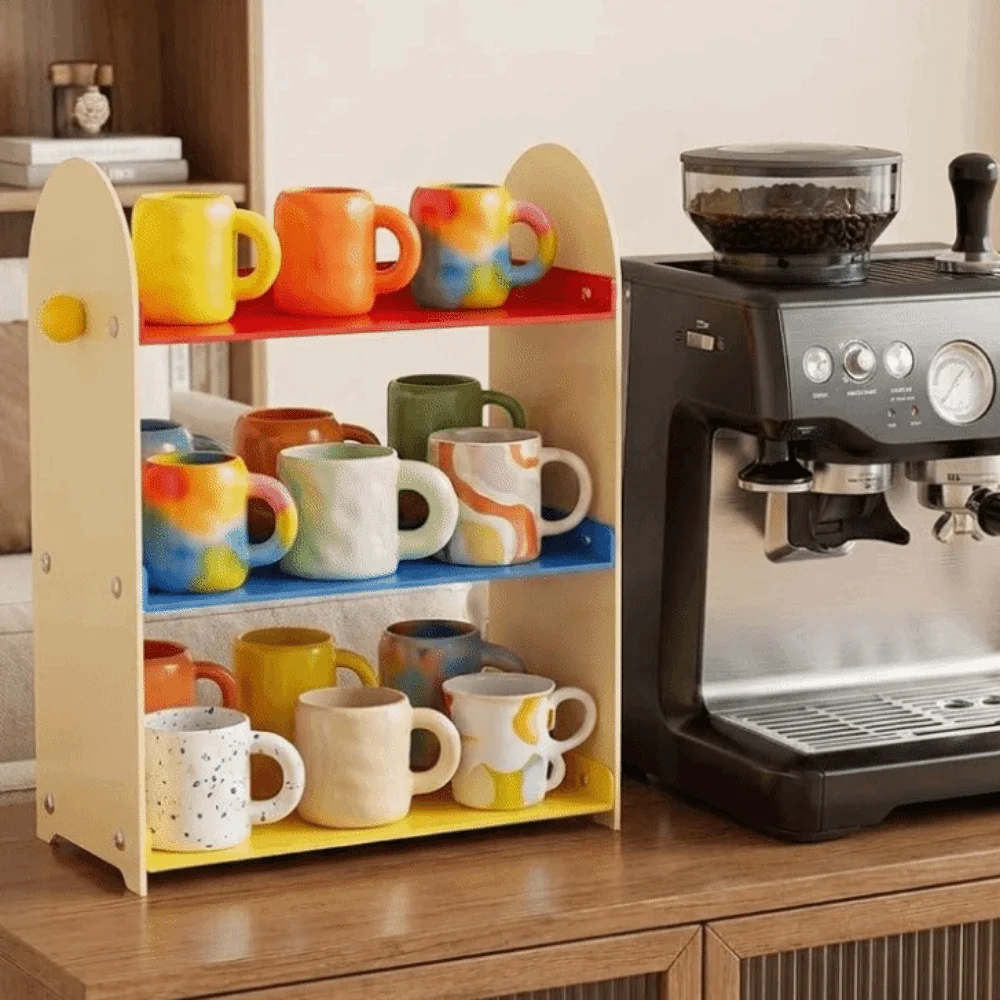 Saving Space Dopamine 3 Layers Desktop Storage Rack Large Capacity Removable Water Cup Storage Rack Plastic Mug Holder Kitchen