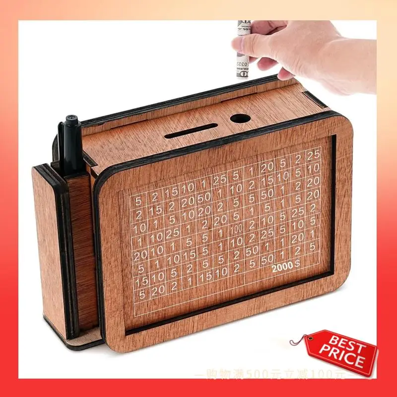 ABNR Wooden Money Box With Cash Vault Design, Wooden Piggy Bank, Cash Vault Wooden Savings Box, Money Box With Money Target