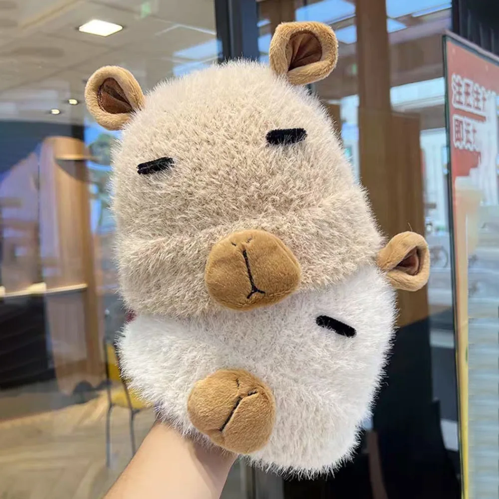 Versatile Cartoon Capybara Plush Cap Korean Style Windproof Children Pullover Hat Soft Warmer Thickened Brimless Hat Outdoor