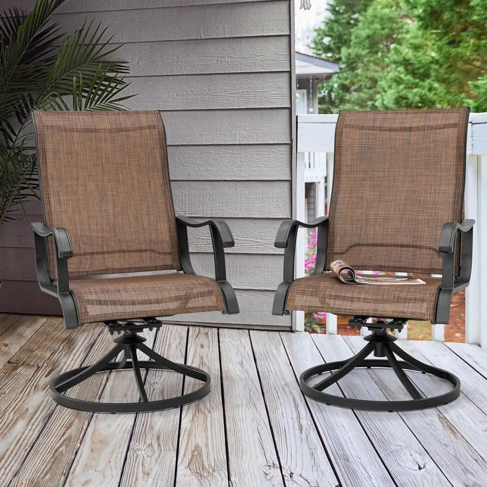 

2-Piece Outdoor Swivel Rocker Chairs Set with Textilene Backs for Patio, Deck, or Garden, Brown