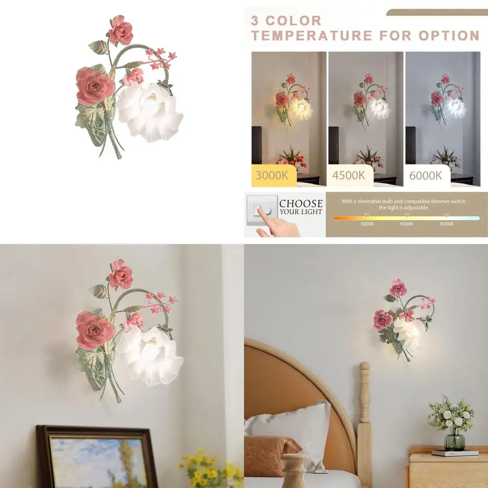 

Металлическое настенное бра в стиле ретро с цветочным принтом и стеклянным абажуром для домашнего декора, 40x40 см