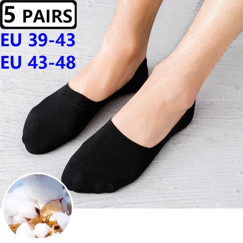 Imagen 2 del producto Calcetines invisibles de algodón para hombre, medias deportivas de corte bajo, talla grande 43-48, 5 pares por paquete