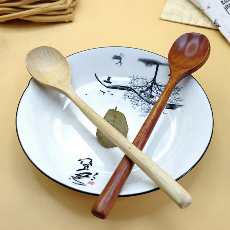 1 Piece Wooden Spoon Bamboo Kitchen Korean Style 9 Inch Natural Wood Soup Tableware Cooking Honey Coffee Spoon Mixing Spoon