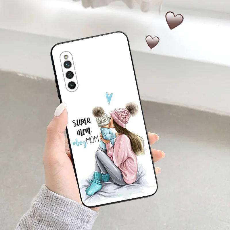 Silicone Phone Cases for Samsung A32 A73 A72 A71 A54 A53 A52 A51 A42 A34 A33 A24 A23 A22 A14 A13 Black Brown Hair Baby Mom Girl