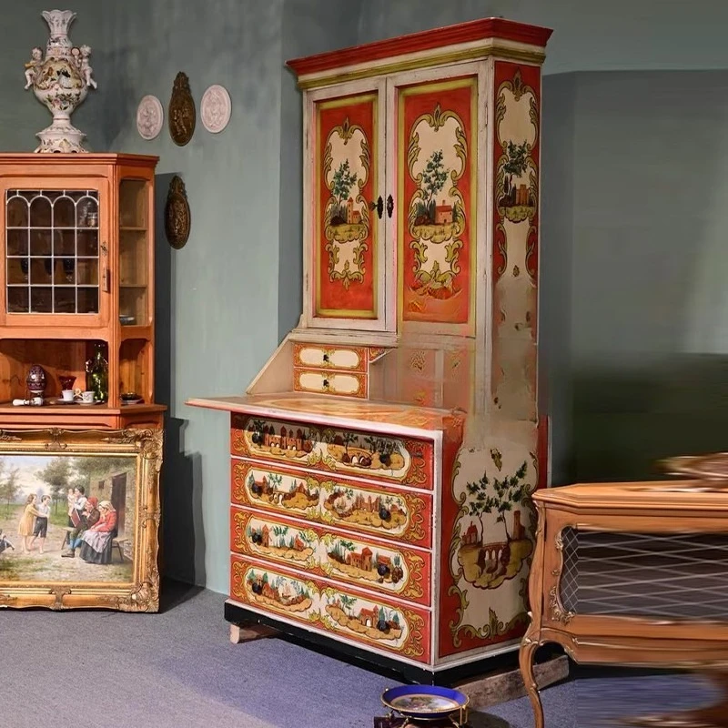 

Desk cabinet American hand-painted integrated bookcase study storage cabinet classical ceramic collection cabinet