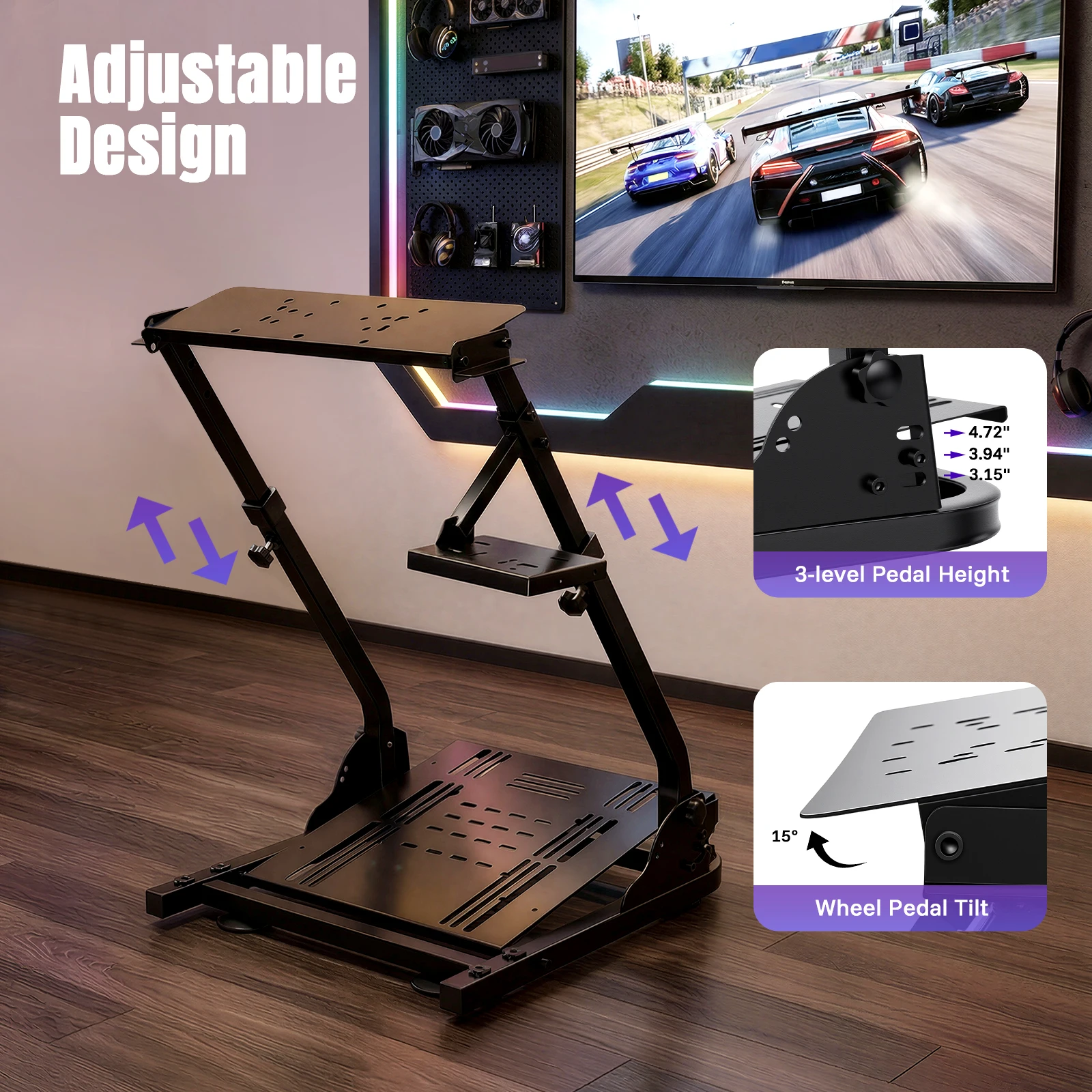 Faltbarer Rennradständer, kompatibel mit Logitech G25 G27 G29 G920 G923 TX F458 T500RS Fanatec Clubsport und Simcube-Pedalen – Detail 5