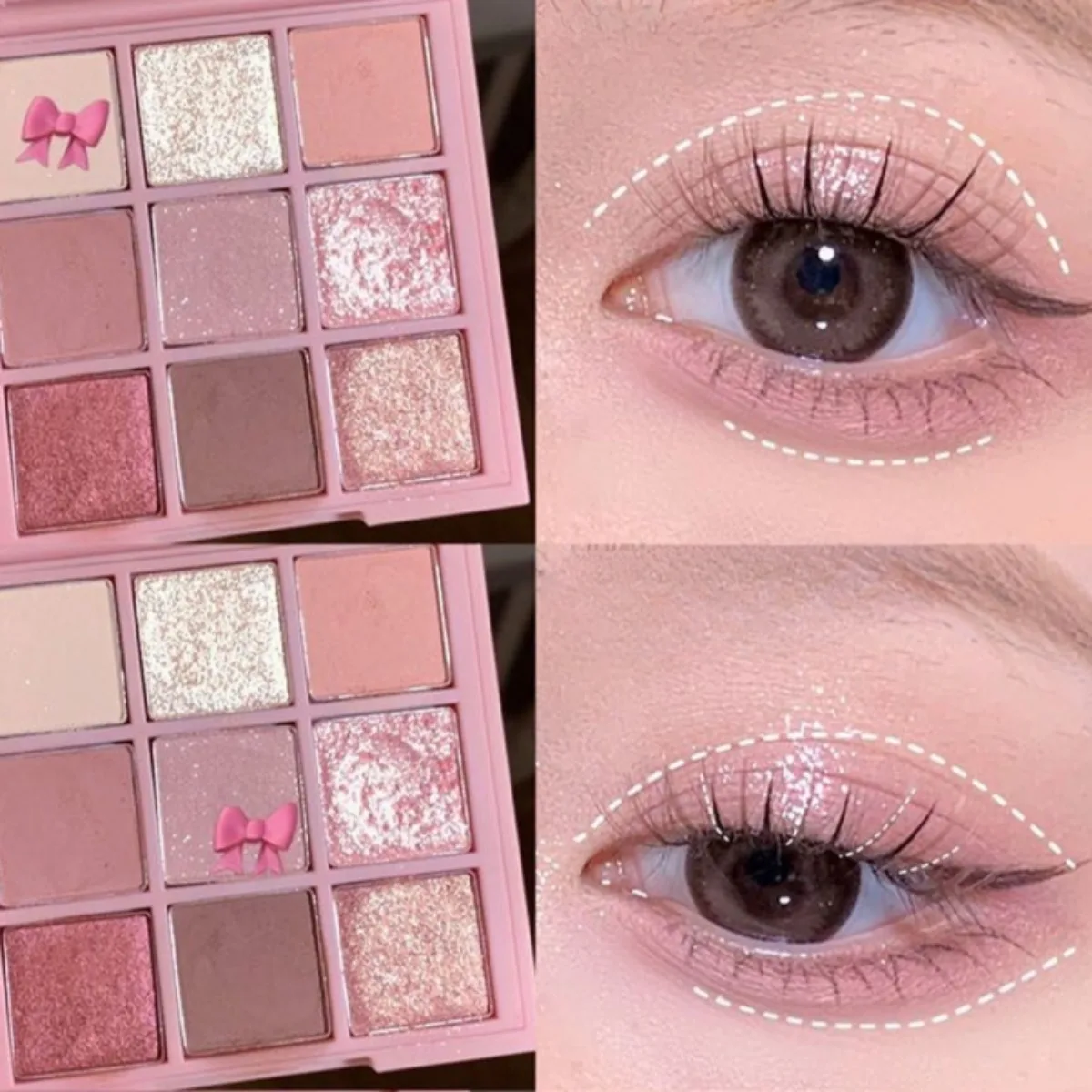 9색 아이섀도우 팔레트: 스모키 핑크 로즈, 펄 & 매트, 파인 텍스처, 흘러내림 없음. 축제, 학교, 결혼식, 일상생활에 적합합니다.