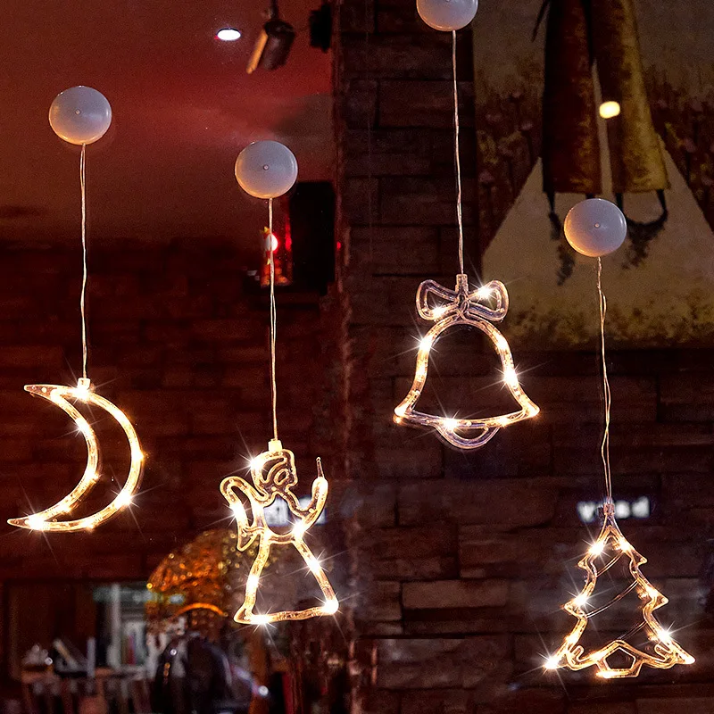 2026 Christmas Suction Cup LED String Lights Snowman Xmas Tree Snowflake Deer Bell Window Hanging Lamp Holiday Decor.