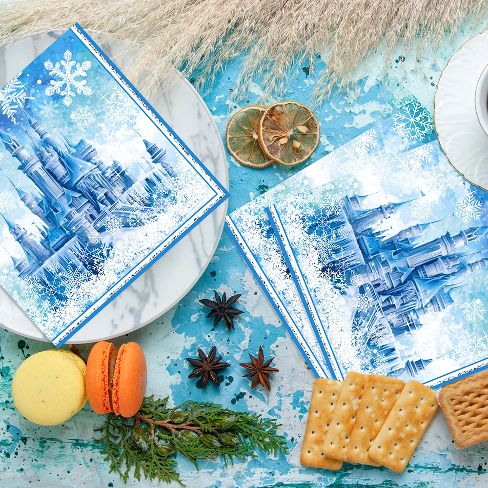 20Pcs Ice Castle Snowflake Paper Napkins Frozen Theme Disposable Napkin Girls Birthday Party Table Decor Winter Party Supplies view 4