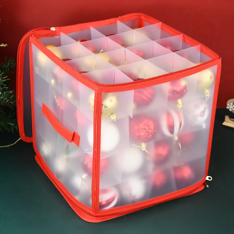 64 Grid Baubles Storage Box Christmas Balls Storage Xmas Tree Decorations Organizer With Zippered And Handles Toys Storage Box