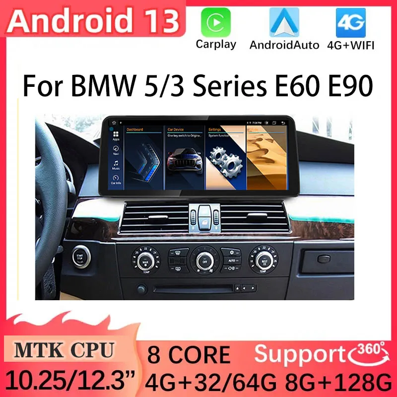 

Android 13 8G+128G For BMW 3 Series E90 E91 5 Series E60 E61 Monitor Central Multimedia Video Player Bluetooth Carplay 4G