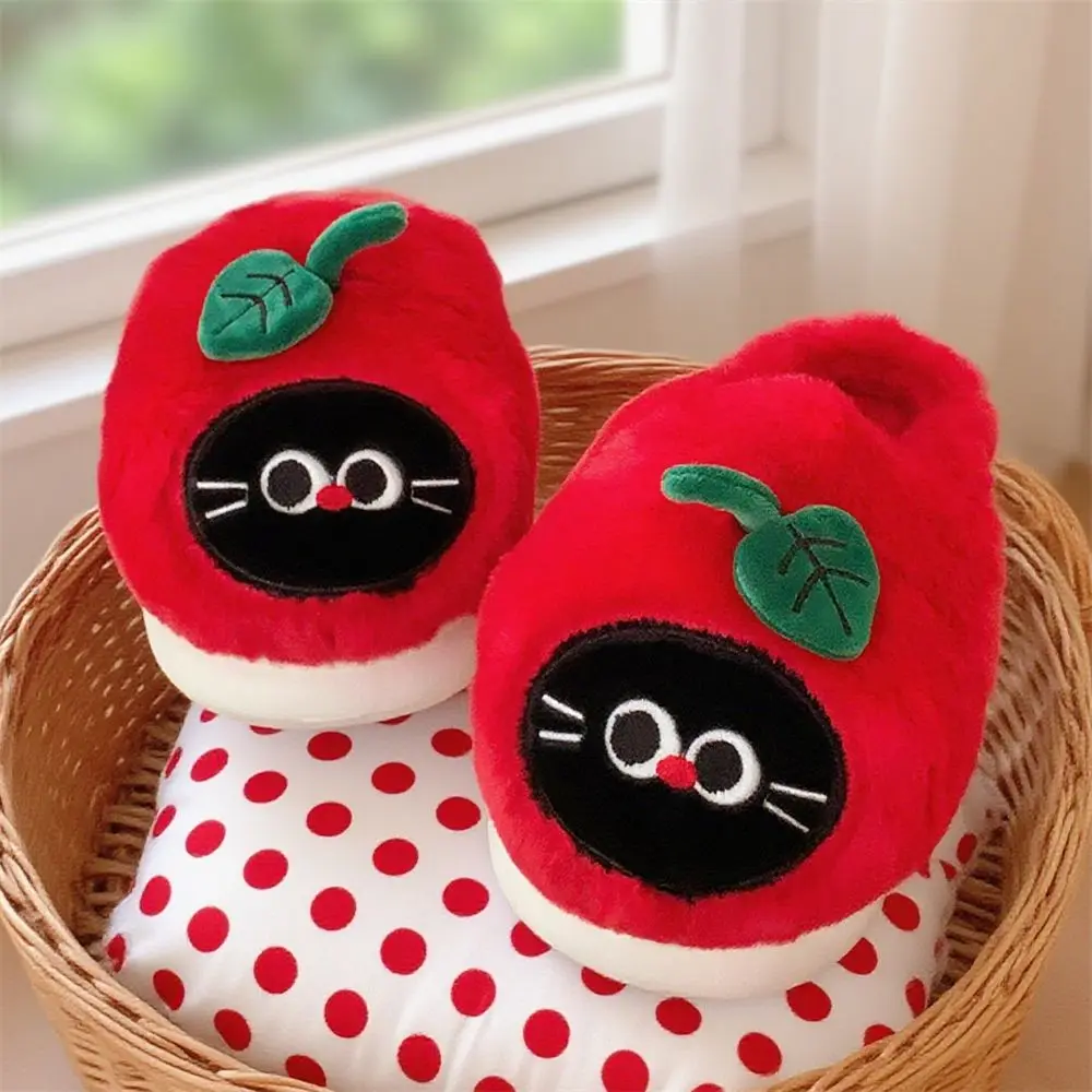 

New ins creative black cat slippers womens fuzzy indoor shoes winter warm funny slipper adults home kitty cloud sliper flip flop