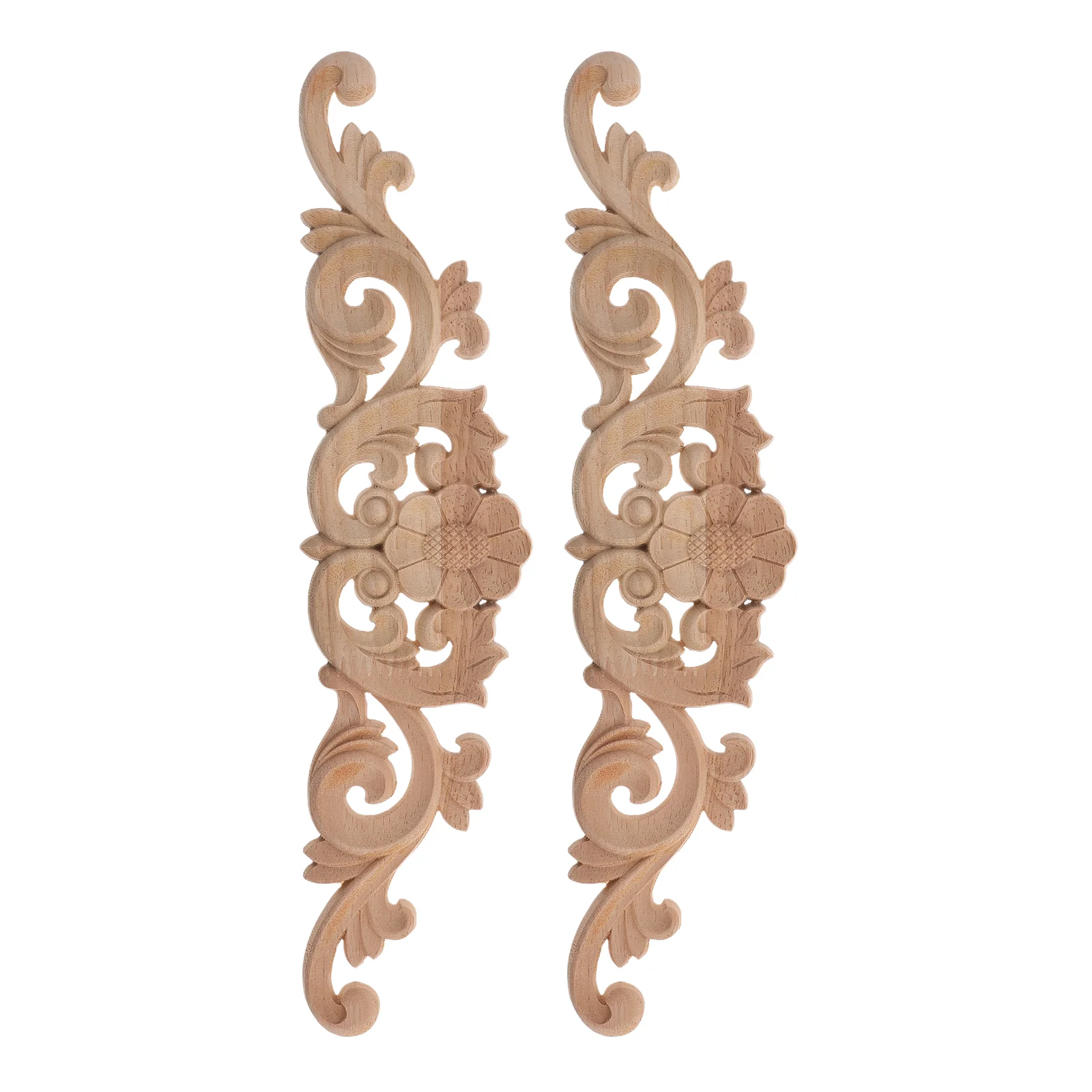 

2 Pcs Wood Applique Home Decor Flower Pattern Carved Carvings Decals Unpainted Wooden Decorations DIY Furniture