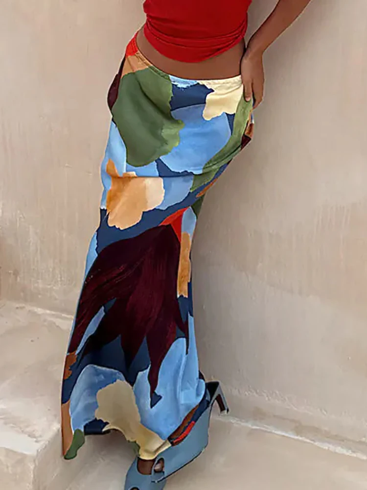 

Holiday Vintage Printed Elegant Maxi Skirts, Woman Simple Fashion Chic Bodycon Skirts, New Spring Autumn Fashionable Long Skirts