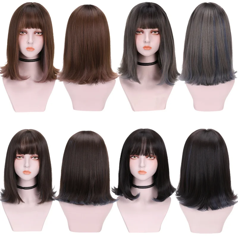 European American style straight highlights and gradient color, full head wig with slightly wavy medium-long s