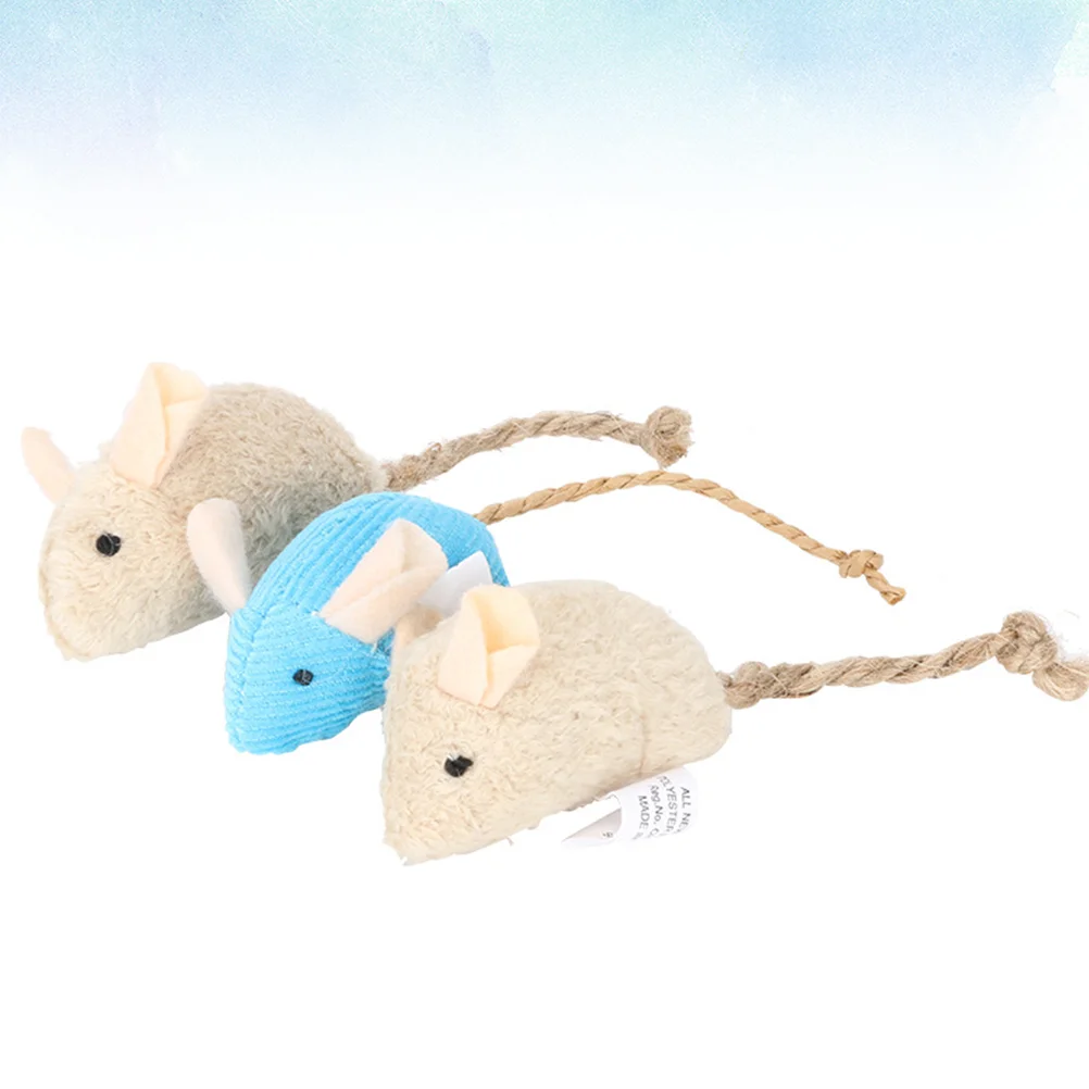 3PCS Lifelike Mice Pet Cats Interactive Toys Mini Funny Plush Mouse Set for Kitten (Beige/Blue)