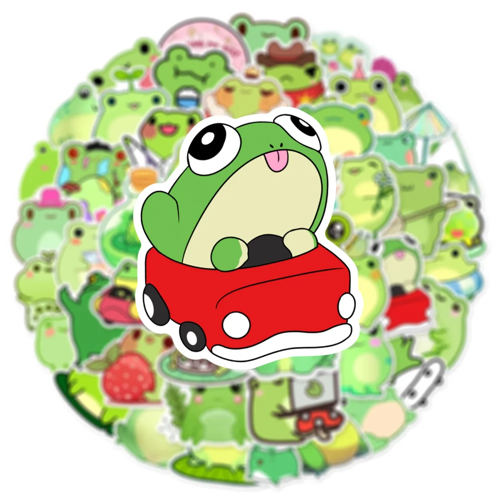 10/50Pcs Cartoon Frog Stickers Vinyl Waterproof Stickers for Laptop Guitar Motorcycle Bike Skateboard Luggage Phone Gift