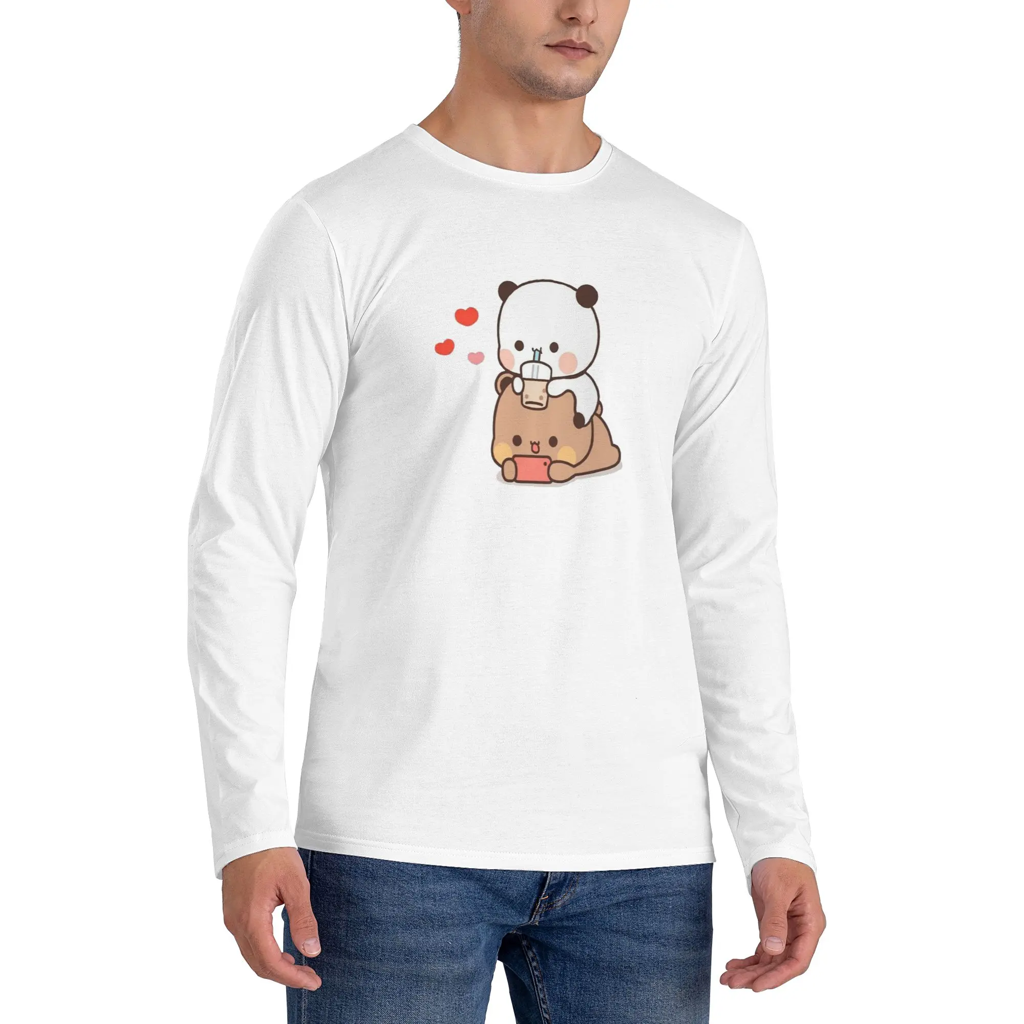 

Мужская футболка с длинными рукавами Bear and Panda Bubu Dudu Balloon, дышащие футболки с круглым вырезом, весенние и осенние мужские топы