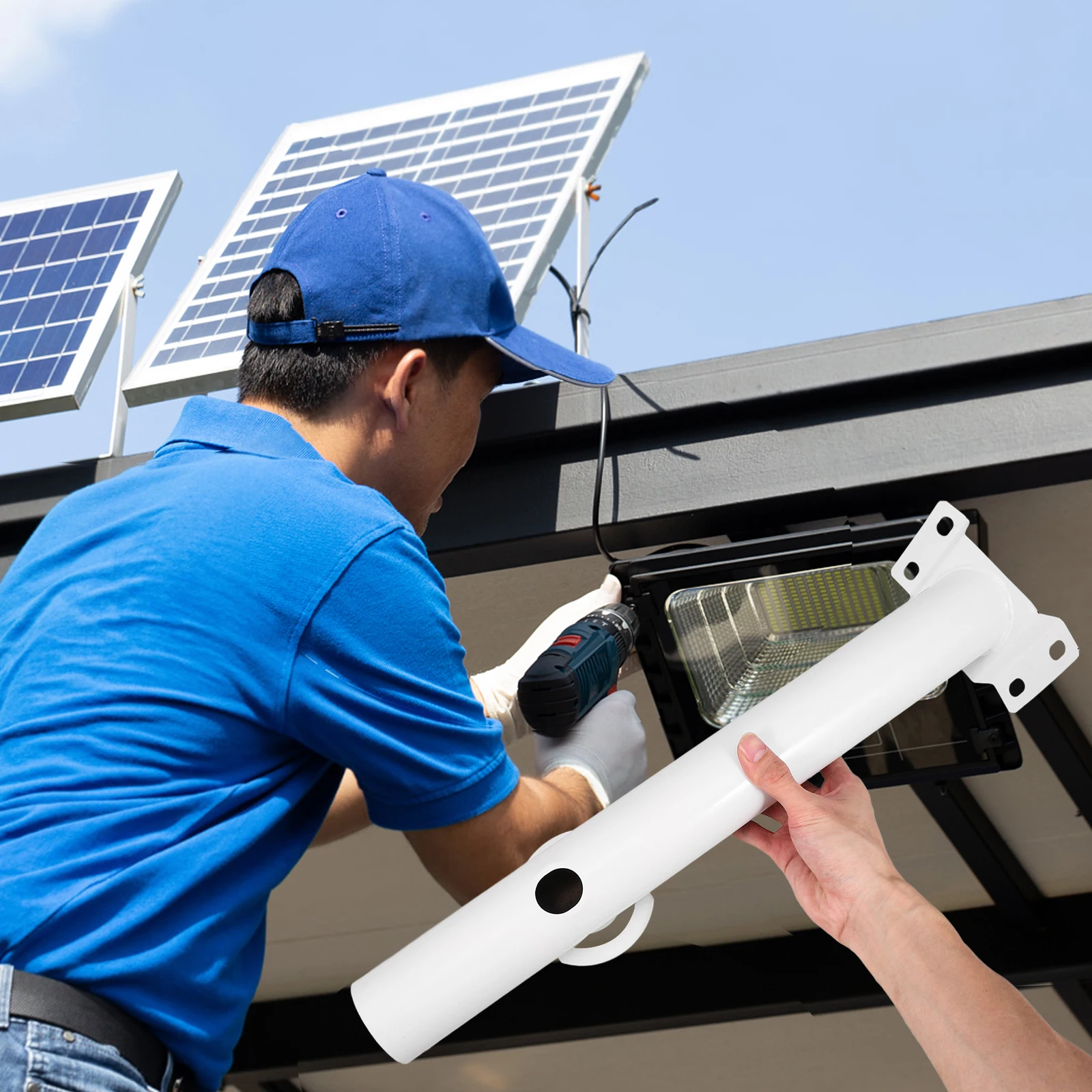 

1pcs Solar Street Light Mounting Bracket Heavy Duty Pole Set For Outdoor Fence Deck String Lights Ground Extension Arm