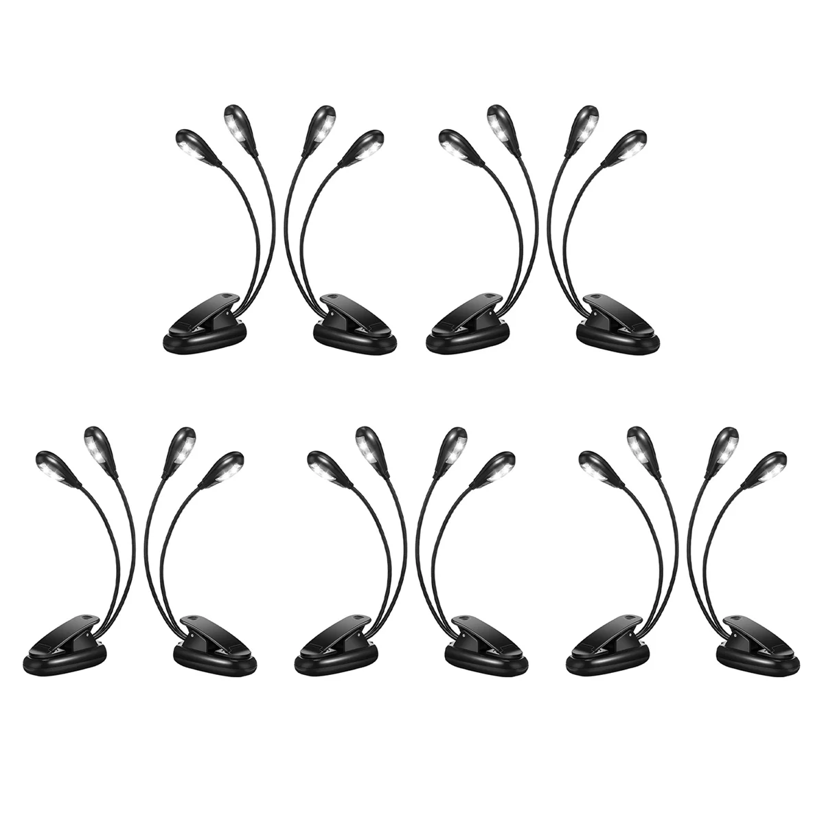 10Pcs Music Stand Light Clip on LED Book Lights Dual Arm Reading Lights for Books in Bed 360 Degree Adjustable Clip