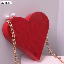 Women Shoulder Bags Hot Handbag Purses Unique Designer Acrylic Clutch Fashion Cute Red Heart Shape Pearl Chain Party Evening bag