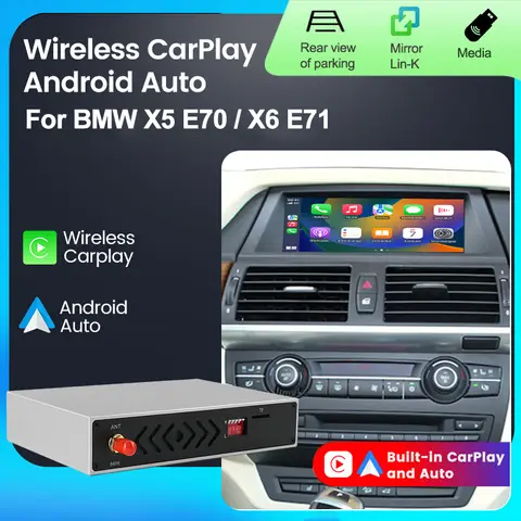 NaviFly OEM 화면 업그레이드 무선 및 유선 카플레이, 안드로이드 오토 박스, BMW X5 E70 X6 E71 CCC CIC 시스템 미러 리버스 카메라