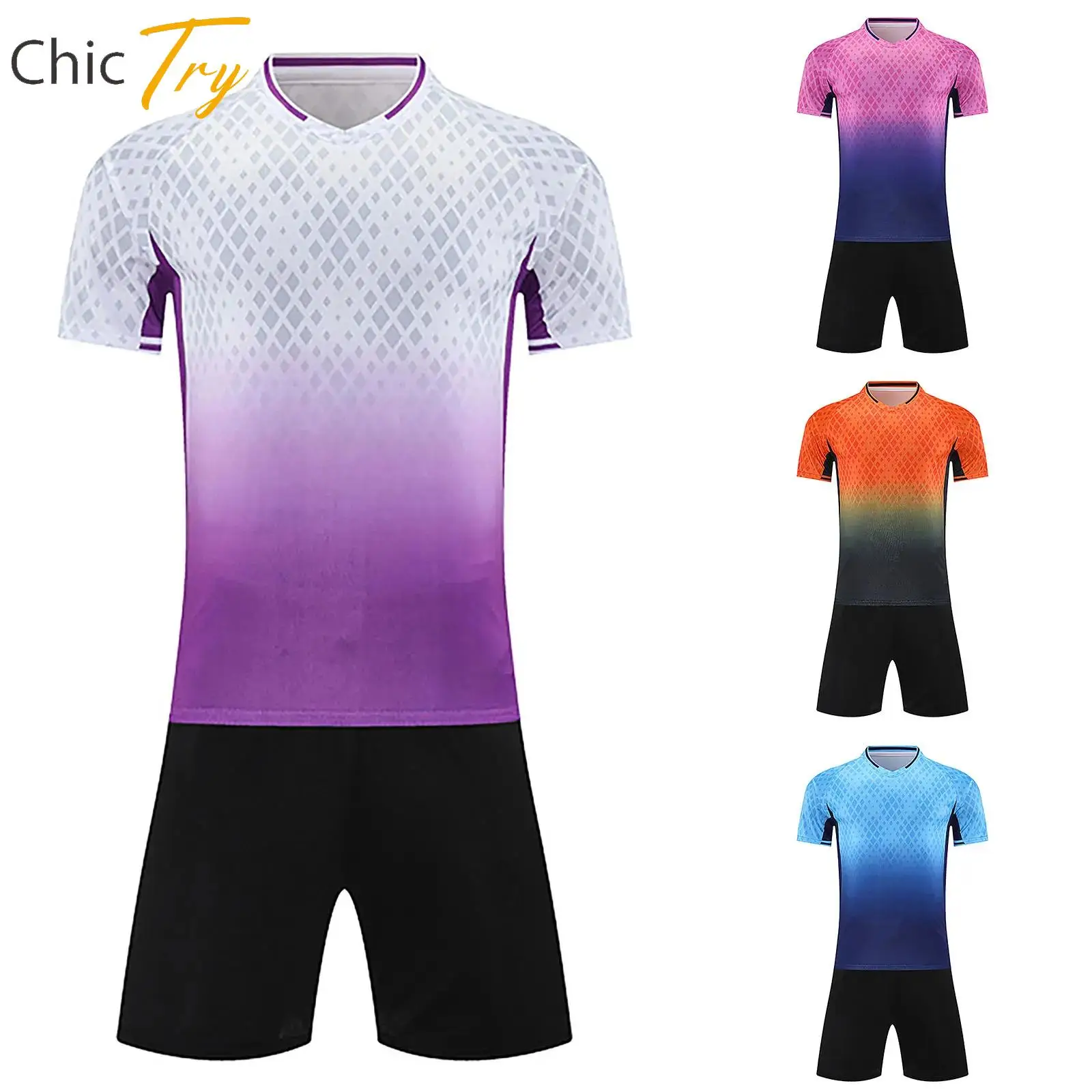 

Summer Boys Quick-drying Soccer Uniform V-Neck Short Sleeve T-shirt with Pockets Shorts Football Sports Training Costume Outfit