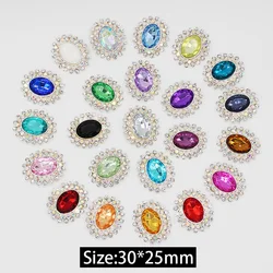 5pcs/Batch 30*25mm Best-Selling New Silver Pointed Bottom Oval Metal Rhinestones for Decorating Clothes and Skirts, Accessories