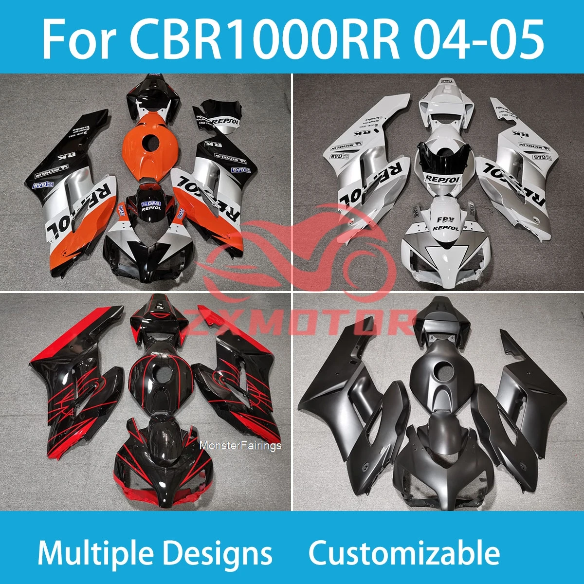 

ZXMT комплект обтекателей CBR1000RR 04 05, обтекатели для мотоцикла, полный комплект кузова для Honda CBR 1000RR 2004 2005