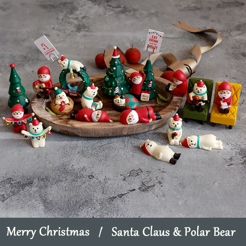 Retro Resin Merry Christmas Mini Table Scene Decoration Craft Holiday Gift Santa Claus Bear Small Decorative Articles Ornaments