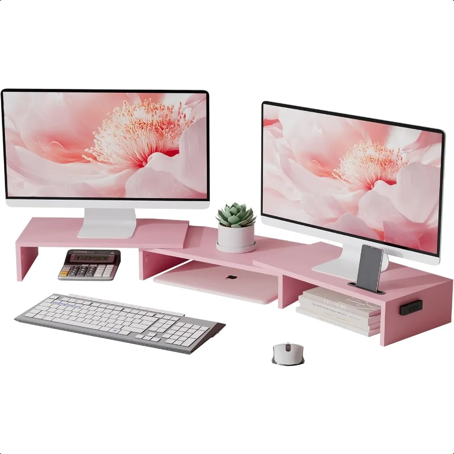 

Dual Monitor Stand for Desk Adjustable Length and Angle Monitor Stand Riser with Smartphone Holder Desk Shelf for Top of Desk C