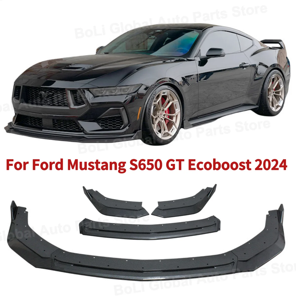 3PCS For Ford Mustang S650 GT Ecoboost 2024 Exterior Car Front Bumper Lip Splitter Body Kit Guard Cover Trim Accessories