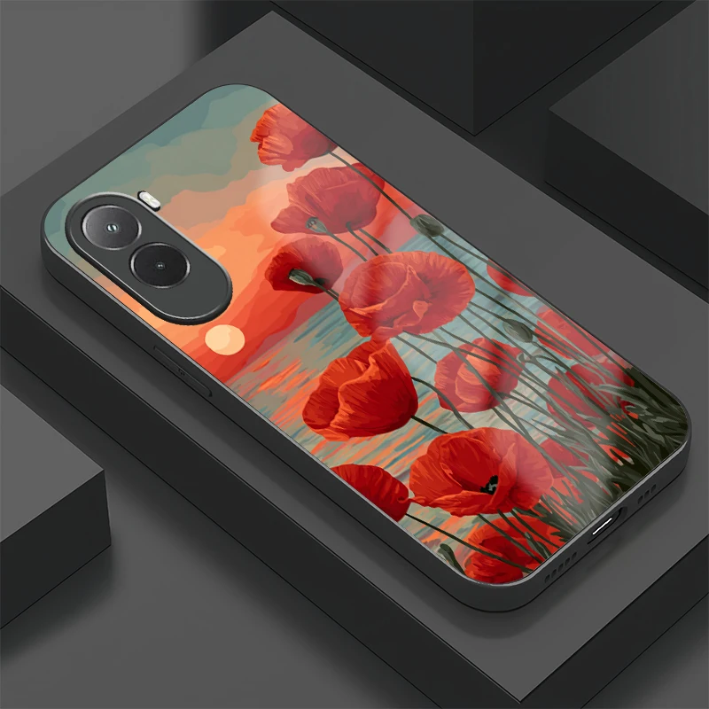 

Защитный чехол для телефона из закаленного стекла для Xiaomi Poco M5 M5S M4 Pro M3 M7 Pro 5G M6, противоударная задняя крышка с цветочным узором тюльпана