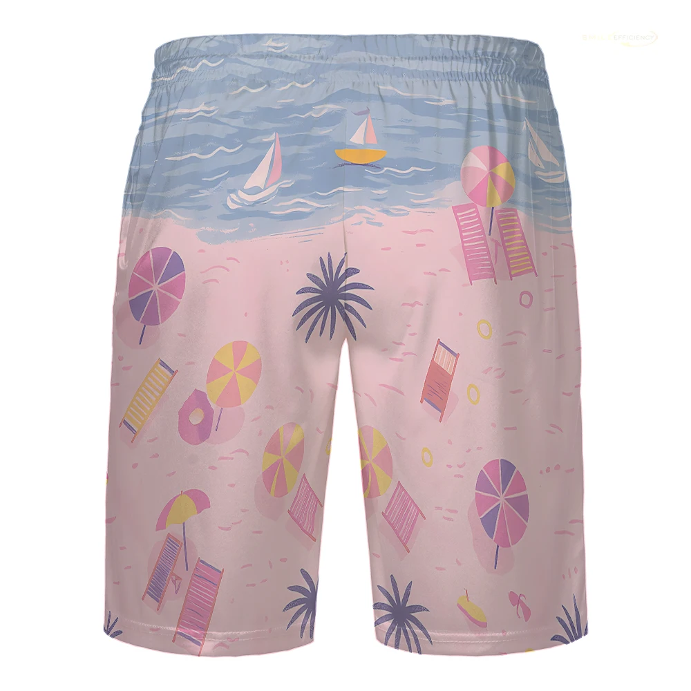 Summer Men's Seaside Vacation Beach Shorts Palm Tree Coast Graphic Print Casual Pants Loose Breathable Drawstring Swimming Short
