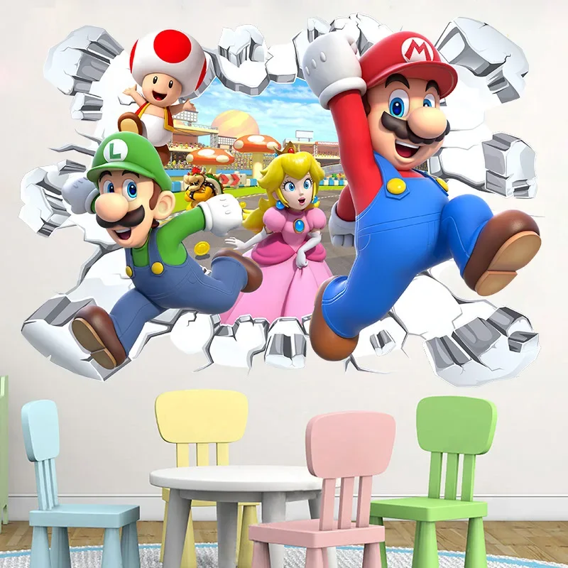 Super Mario Bro Sticker Toy Children's Bedroom Mario Cartoon Self-adhesive Waterproof Wall Sticker Anime Peripheral Toy Gift