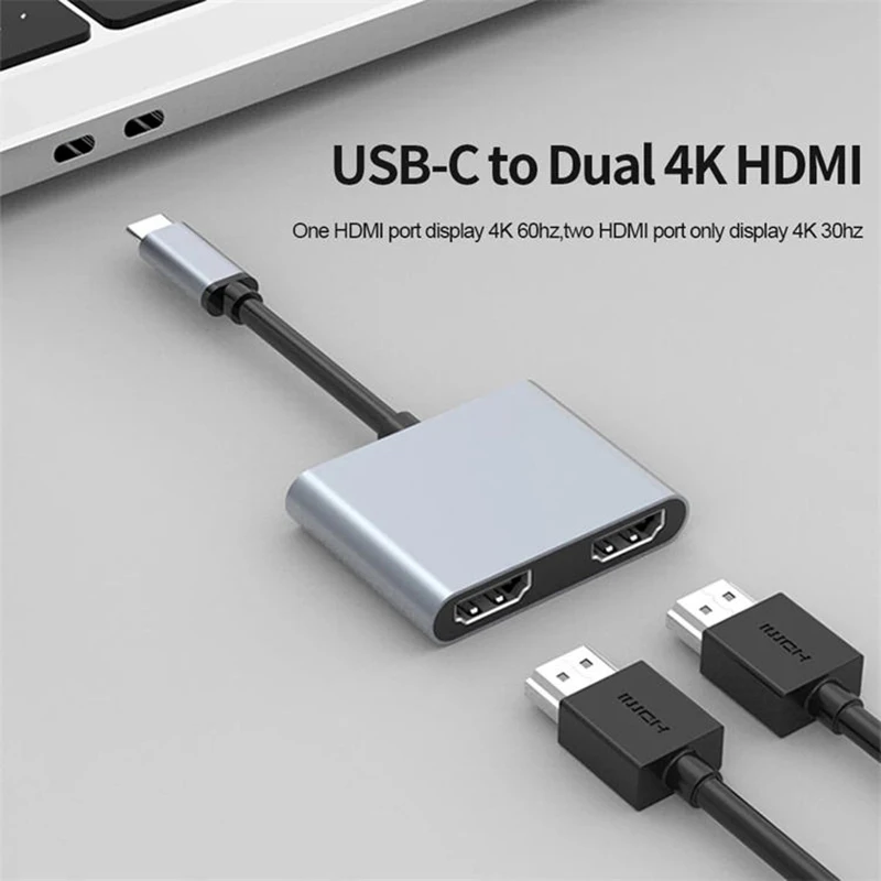 HUB USB 4K 30 Hz 2 w 1 typu C do 2 HDMI dla systemu Windows Macbook Pro/monitor/telewizor o wysokiej rozdzielczości/projektor/telefon komórkowy