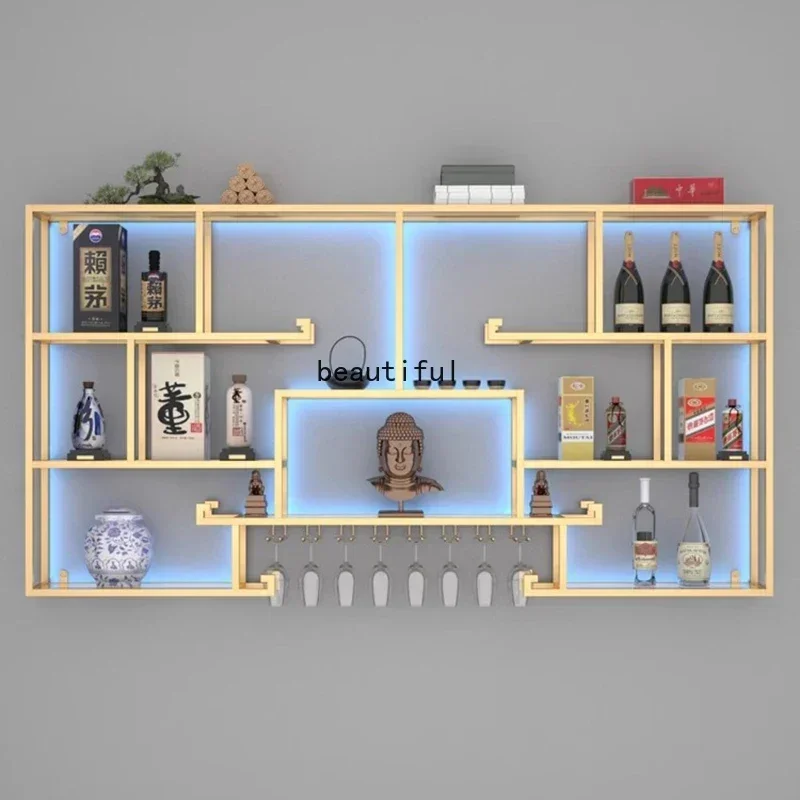 Living Room Whisky Wine Rack Shelf Wall Mounted Bar Metal Drink Wine Cabinets Commercial Unique Botellero Vino Home Decoration