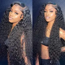 30 36 inch 250 Density Curly Human Hair Wigs For Women Water Wave Lace Front Wig 13x6 Deep Wave Hd Frontal Wig 4x4 Closure Wig