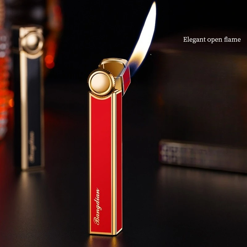 Classic Grinding Wheel with Oblique Flame Compact and Portable Body Elegant Open Flame Inflatable Lighter Cigarette Accessory