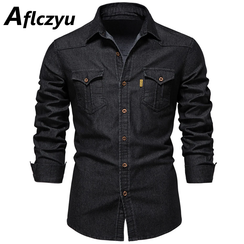 

Vintage Denim Shirt Men Long Sleeve Shirt Fashion Casual Jeans Jacket Male Spring Autumn Shirts Denim