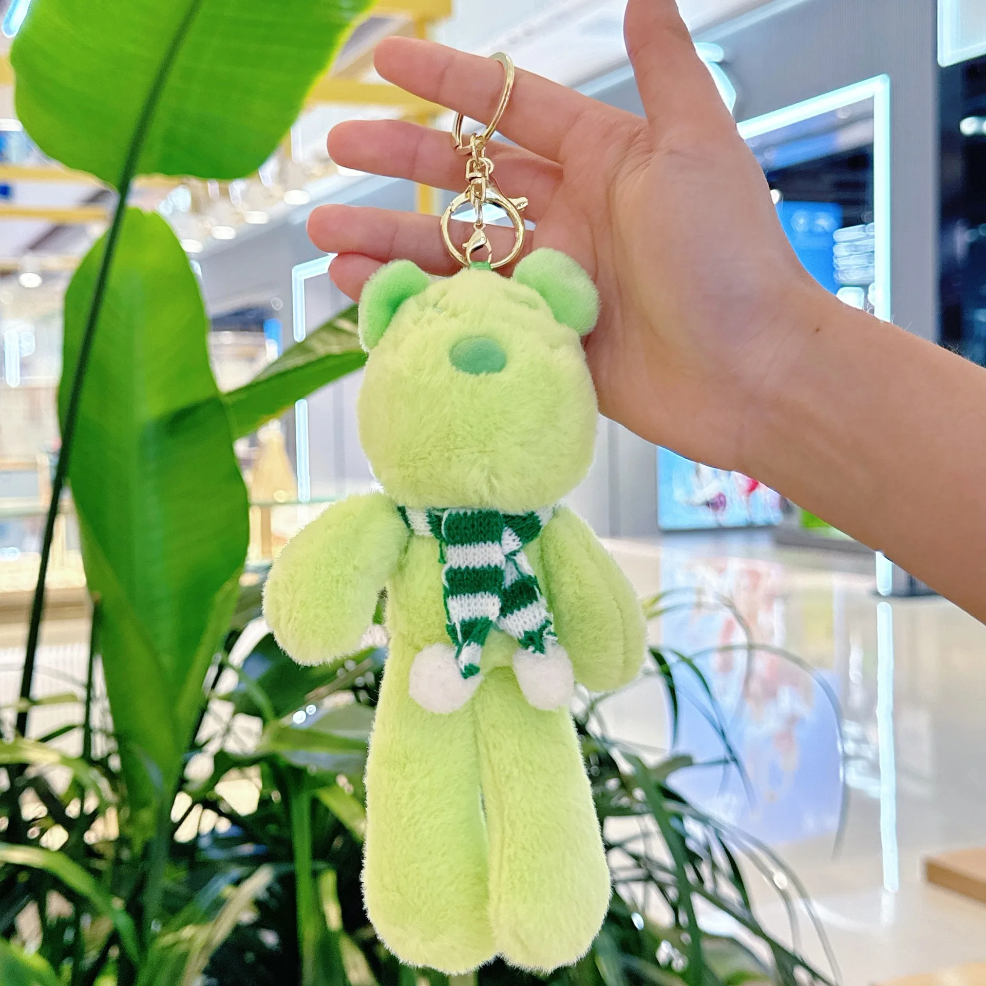 13CM 귀여운 긴 다리 털곰 열쇠고리 스카프 장식 플러시 장난감 귀여운 폭력곰 인형 키링 어린이 소녀 크리스마스 선물